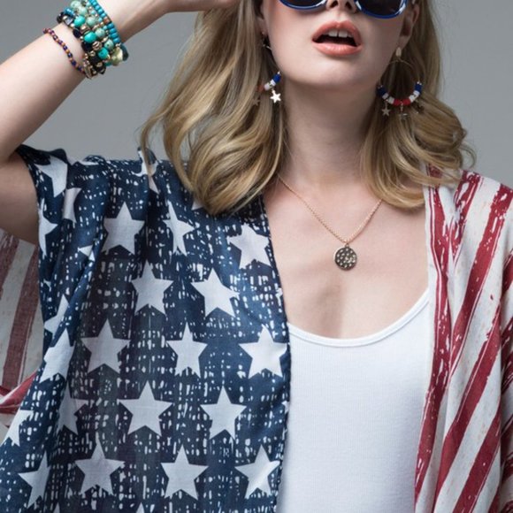 NEW American Flag Short Sleeve Kimono Wrap - Picture 5 of 12